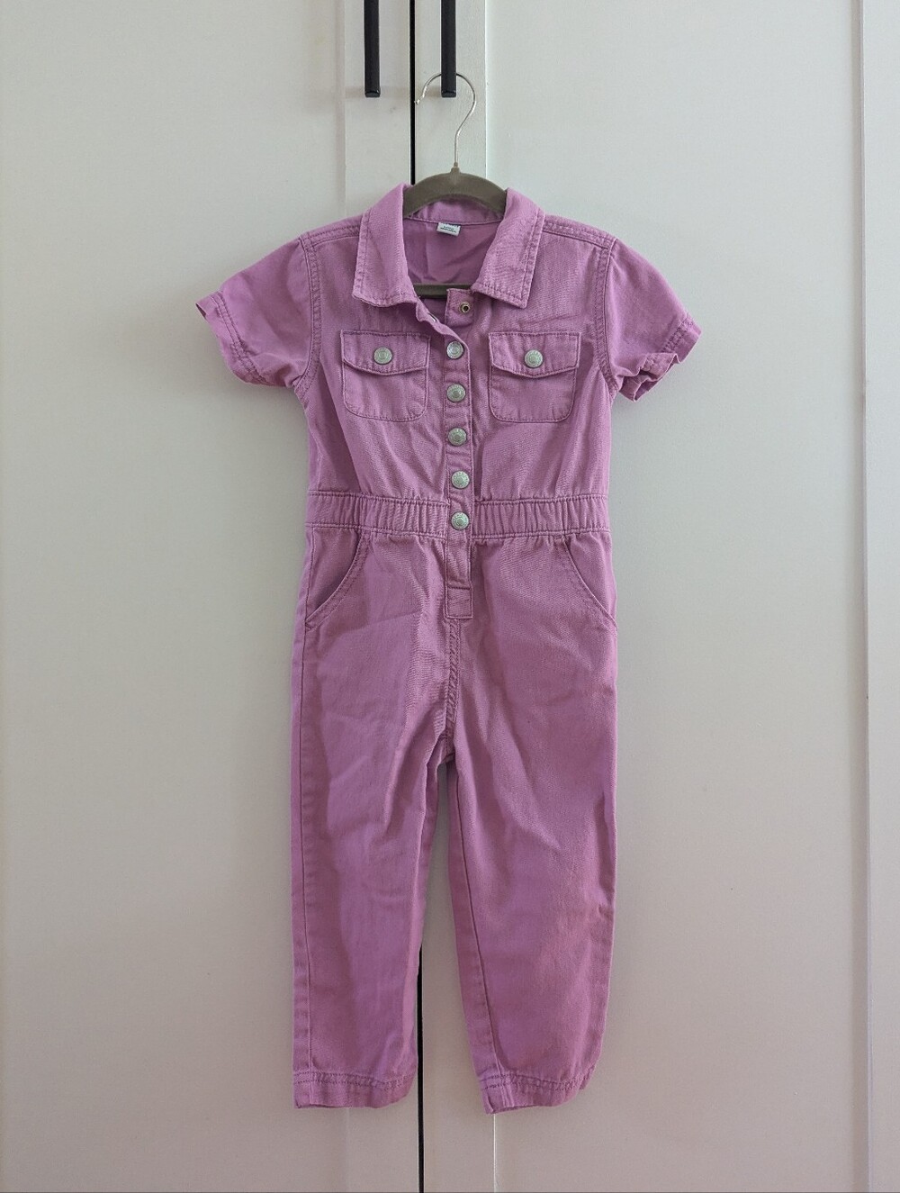 3T Toddler Pink Short-Sleeve Button-Front Jumpsuit